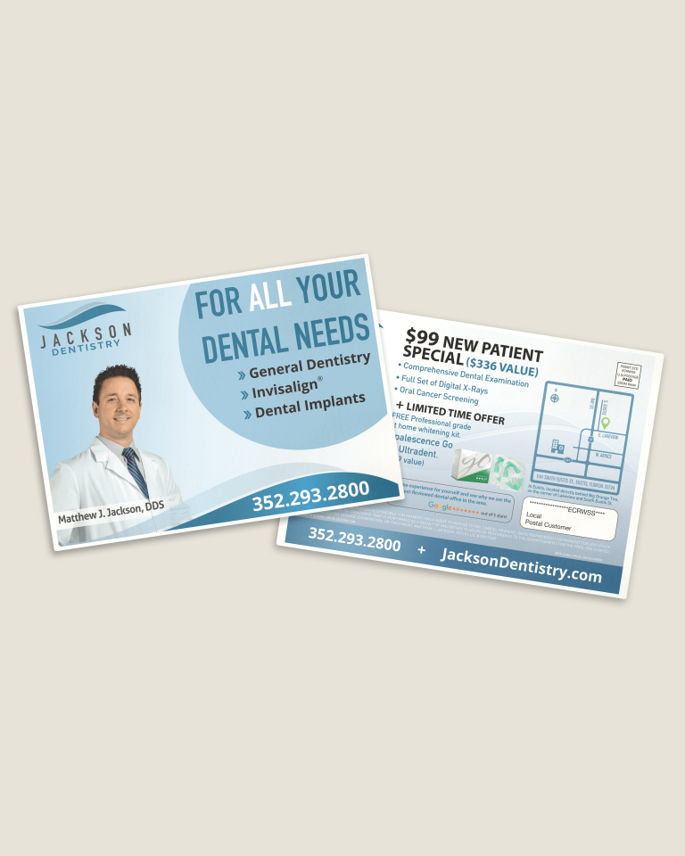 printed materials postcard design for dental office in Florida